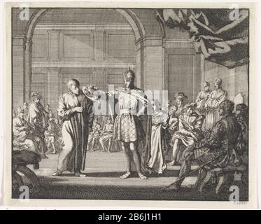 L'empereur prend un canon sont richement décoré chapeau la cour de l'empereur allemand. L'empereur est un canon et prend son chapeau orné af. Fabricant : printmaker Jan Luyken (propriété cotée) Lieu de fabrication: Amsterdam Date: 1701 Caractéristiques physiques: Gravure; matériau d'épreuvage: Technique du papier: Gravure Dimensions: Feuille: H 132 mm × W 164 mmTelichtingProefdruk une illustration du livre Arnold Godfried. Où: E image des premiers chrétiens. Amsterdam: Jacobus van Hardenberg, Barent Visscher et James de New Veen, 1700, vol. 2. Objet: Les premières Églises chrétiennes, par exemple Arméniens, Coptes, Syrianshead Banque D'Images