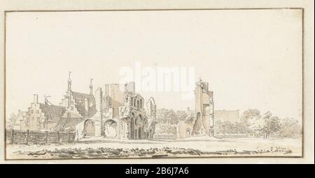 Les ruines de l'abbaye de Rijnsburg Type: Dessin Numéro d'objet: RP-T-1892-A-2502 Fabricant : artiste: Henry Spindle Mandat: 1733 - 1784 Caractéristiques physiques: Pinceau en gris et marron, stylo en gris: Encre papier technique: Stylo / pinceau dimensions: 93 mm × h b 183 mm Objet: Noms de villes et villages (avec NOM) parties de l'extérieur de l'église et annexe estimable: Rijnsburg Banque D'Images