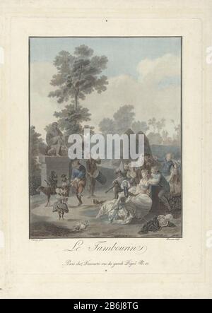 Le batteur le Tambourin (titre objet) un groupe d'hommes et de femmes dans un parc regardant un musicien et un homme avec deux personnes vêtues de chiens danst. Fabricant : printmaker Charles Melchior Descourtis (objet coté) à peindre par Nicolas Antoine Taunay (bâtiment coté) Editeur: Charles Melchior Descourtis (propriété coté) Lieu de fabrication: Printmaker: France Éditeur: Paris Date: 1763 - 1820 Caractéristiques physiques: Aquatint en couleurs, imprimé sur différentes feuilles de matériaux: Papier technique: Aqua hue / mesures de couleur: Bord de la plaque: H 386 mm × W 286 mm Sujet: Dancine personne partie jouant un i Banque D'Images