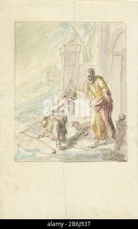 Le retour du fils prodigal projet Schildering. Fabricant : artiste Elias Nijmegen Date: 1677 - 1755 Caractéristiques physiques: Stylo à encre brune dans des couleurs aquarelle, crayon matériau: Papier aquarelle encre crayon technique: Brosse / stylo Dimensions: H 330 mm × W 210 mm Objet: le fils prodigue s'agenouille devant son père qui le prend dans ses bras Banque D'Images