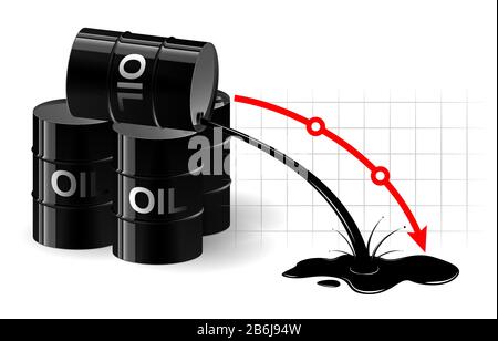 Le tableau de la chute du prix du pétrole. Le liquide noir s'écoulant du fourreau. Très bas prix du carburant. Illustration de Vecteur