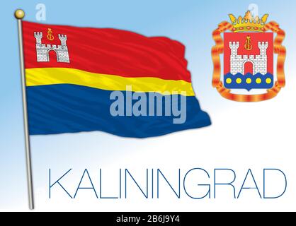 Drapeau national officiel de Kaliningrad et armoiries, Russie et Europe, illustration vectorielle Illustration de Vecteur