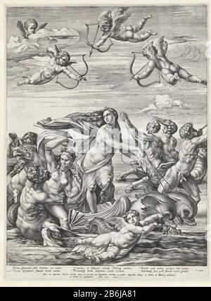 Le triomphe de Galatea était Galatea, sur l'eau de voile sur une coquille dessinée par les dauphins, entourée de tritons et de Nereids. Parmi les spectacles, un latin de six lignes. Fabricant : printmaker: Hendrick Goltzius (bâtiment classé) dans son dessin: Hendrick Goltzius (propriété cotée) à la peinture: Raphael (bâtiment classé) auteur: Franco Estius (bâtiment classé) éditeur: Hendrick Goltzius Lieu de fabrication: Haarlem Dating: 1592 Caractéristiques physiques: Matériel automobile: Papier technique: Engraa (processus d'impression) Dimensions: Bord: Bord: H 563 mm × W 418 mm Objet : triomphe ou Galatea Banque D'Images