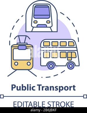 Icône de concept de transport public. Des moyens de voyage abordables, une idée de tourisme à petit budget illustration. Plan isolé du train de métro, du bus et du tramway Illustration de Vecteur