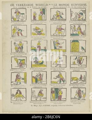 Faux le monde renverse (titre objet) feuille avec 24 performances sur le mauvais monde, Où: Parmi d'autres animaux se comportent comme des humains. Sous chaque montre un verset à deux lignes en néerlandais et en français. Centre supérieur numéroté : n° 4. Fabricant : Vendeur: L. Lazare (bâtiment classé) éditeur: Philippus Jacobus Brepols Imprimer auteur: Anonyme place Fabrication: Vendeur: La Haye Éditeur: Turnhout Dating: 1800 - 1833 Caractéristiques physiques: Boiseries colorées en rouge, vert et jaune; matériel d'impression de texte: Technique: Papier: Coupe / couleurs / formats d'impression: Feuille: H 414 mm × W 335 mmToelichtingUitlave de n° 4 en t Banque D'Images