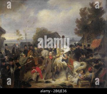 Le remplacement du cheval blessé du prince d'Orange lors de la lutte à Boutersem, SK-A-2823 le remplacement du cheval blessé du prince d'Orange, plus tard le roi William II, lors de la lutte à Boutersem, le 12 août, 1831. le prince est entouré d'officiers et de soldats sur un cheval blanc piquant. A gauche un pistolet, tambour droit. Étude préliminaire pour la peinture à 1839, actuellement Amsterdam. Fabricant au Palais Royal: Peintre: Cornelis Krusemanstraat Date: 1837 - 1839 Caractéristiques physiques: Huile sur toile: Huile de panneau Dimensions: Moyenne: H 31 cm. B × 39 cm. Diamètre externe Banque D'Images