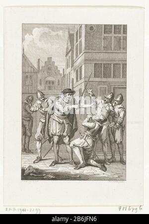 L'auto-sacrifice du maire Pieter van der Werff, 1574 L'auto-sacrifice du maire Pieter van der werff, lors du siège de Leiden, 1574. Van der werff debout entre quelques soldaten. Fabricant : print maker: Reiner Vinkeles (I) (représenté sur l'objet) à dessin de: Jacobus Buys (indiqué sur l'objet) Lieu de fabrication: Pays-Bas Date: 1787 Caractéristiques physiques : matière de gravure: Technique du papier: Dimensions de gravure: Feuille: H 164 mm × W 117 mmToelichtingGebruikt comme illustration dans un ouvrage inconnu, Vol. VIII, pl. II. Pas (comme mentionné par Muller) dans: James Cook, Vaderlandsch La Prédiction Banque D'Images