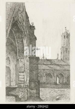 Partie d'un monastère à la cathédrale d'Utrecht vue d'un cloître gauche une partie d'une entrée à un monastère dans la cathédrale d'Utrecht. Fabricant : printmaker Josef Hoevenaar (bâtiment classé) Daté: 1850 - 1926 Caractéristiques physiques: Gravure; matériel d'épreuvage: Technique du papier: Dimensions de gravure: Bord de la plaque: H 211 mm × W 156 mm Sujet: Cloisters de l'église (extérieur)  monastère Banque D'Images