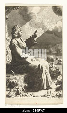 Plus près dans la nature un poète avec laurier (Orpheus et seq.) Se Trouve sur un rocher dans le désert. Autour de lui, tous les animaux, comme un tuyau, un lapin, un bélier, un boar, un éléphant et un Unicorn. Le poète a pointé avec sa main gauche vers le soleil, Qui: Les rayons NS descendent sur lui. Le soleil est écrit 'Casus'. Fabricant : graveur Michael Burghers (propriété listée) conçu par: Monogrammist TC (graveur) (bâtiment listé) dans le dessin: Michael Burghers (bâtiment listé) Daté: 1650 - 1723 Caractéristiques physiques: Engraa, matériel d'illustration du livre: Technique du papier: Engraa (processus d'impression) mesures: PLA Banque D'Images
