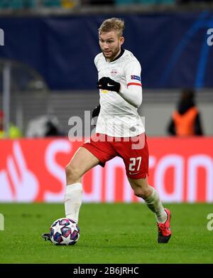 Konrad LAIMER (L), Ligue des champions de football, tour de 16, marche arrière, RB Leipzig (L) - Tottenham Hotspur (TTH) 3: 0, le 10 mars 2020 à Leipzig/Allemagne. Â | utilisation dans le monde entier Banque D'Images