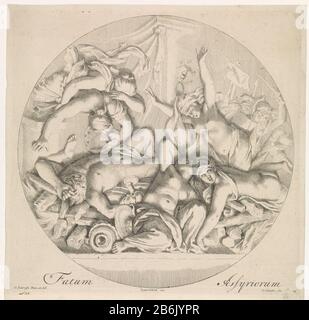 Mort de Sardanapalus Fatum Assisjriorum (titre) Représentation biblique, mythologique et allégorique (titre de la série) ronde. Le roi assyrien Sardanapalus met sa maison au feu après que les Medes ont vaincu son armée à Ninive. Il chase son tribunal à la lame. Le tirage est perdu à un bas-relief du Lairesse Gérard et fait partie d'une série avec des voorstellingen bibliques, mythologiques et allégoriques. Fabricant : Print Maker: Johannes Glauber (indiqué sur l'objet) à dessin de: Gerard de Lairesse (inscrit sur l'objet ) à la peinture par Gerard de Lairesse (bâtiment classé) Éditeur: Leon Banque D'Images