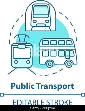 Icône de concept de transport public. Des moyens de voyage abordables, une idée de tourisme à petit budget illustration. Plan isolé du train de métro, du bus et du tramway Illustration de Vecteur