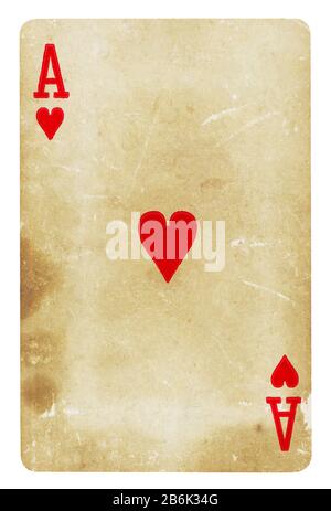 Ace of Hearts Vintage playing card isolé sur blanc (chemin inclus) Banque D'Images