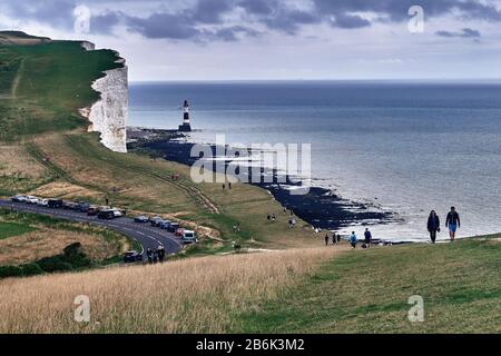 Beachy Head est un promontoire de craie dans le sud de l'Angleterre, immédiatement easof the Seven Sisters. Banque D'Images