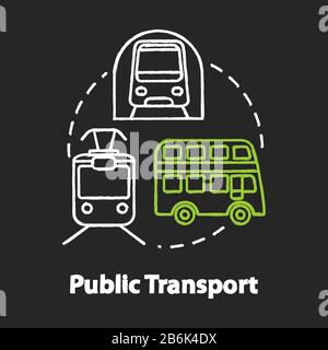 Icône de concept de couleur RVB craie pour les transports publics. Des moyens de voyage abordables, une idée de tourisme bon marché. Métro, bus et tram Vector isolé Illustration de Vecteur