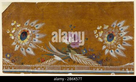 Trois fleurs un ornement de trois fleurs le long d'une bordure avec répétition de motif. Motif brodé sur un gilet en soie ou kamerjas. Fabricant : artiste: Anonyme Date: 1760 - 1770 Caractéristiques physiques: Brosse en gouache et couleur du corps sur papier huilé matériau: Papier huilé finition peinture gouache (aquarelle) technique: Taille du pinceau: Feuille: H 114 mm × b 205 mm Objet: Fleurs  ornement Banque D'Images