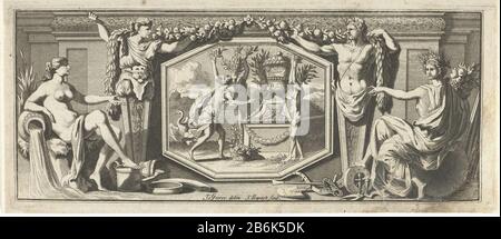 Trois nymphes de bois et une jeune femme sur un tombeau Sur une plaque dépeignent trois nymphes de bois et une jeune femme sur un tombeau. De part et d'autre, deux caryatides et Cères sont en face d'un aquarodin. Fabricant : Print maker: Jacobus Baptist (indiqué sur l'objet) à dessin de: Jan Goeree (indiqué sur l'objet) Lieu de fabrication: Amsterdam Date: 1693 - 1704 Caractéristiques physiques: Engrava et matière de gravure: Technique du papier: Gravure / engrab (procédé d'impression) mesures: Bord de la plaque: H 90 mm × W 212 mm Objet: (Histoire ou), Ceres (Demeter) les dieux de l'eau: Neptune et son environnement (HAMA) les zones arides, et forêt-arbre Banque D'Images