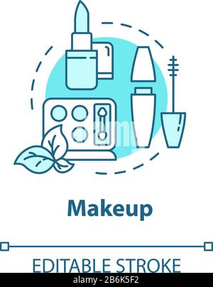 Maquillage, produits biologiques de beauté concept icône. Cosmétiques décoratifs naturels, rouge à lèvres et mascara, idée de fard à paupières fine illustration. Vecteur Illustration de Vecteur