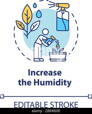 Icône de concept d'humidité accrue. Les fleurs intérieures sont préoccupantes. Les plantes ménagères s'en occupent. Illustration de la ligne fine de l'idée d'entretien de l'humidité. Contour isolé vectoriel Illustration de Vecteur
