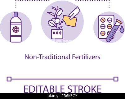 Icône de concept d'engrais non traditionnels. Minéraux et produits chimiques. Alimentation de la maison. Illustration de la ligne fine de l'idée nourrissante de la plante. Vecteur isolé Illustration de Vecteur