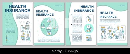 Modèle de brochure sur l'assurance maladie. Couverture des coûts de santé. Brochure, livret, impression de brochure, couverture avec icônes linéaires. Mises en page vectorielles pour Illustration de Vecteur