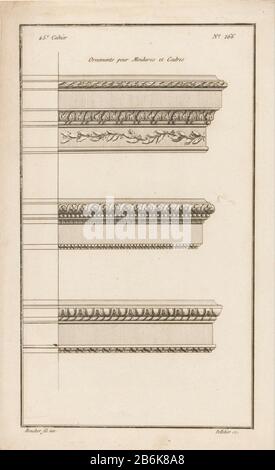 Trois listes Ornées pour Moutures et Cadres (titre objet) listes (titre de la série) 45ème Cahier (titre de la série objet) Trois tables ornées de motifs feuilles, de motifs floraux et d'un oeuf-et-dart. Imprimer Le Numéro 266. Fabricant : printmaker Jean Pelletier (propriété cotée) conçu par: Juste Nathan François Boucher (bâtiment classé) Editeur: Charles le Père & Pierre-Michel AvaulezPlaats fabrication: Paris Date: 1772 - 1779 Caractéristiques physiques: Gravure et engring matériaux techniques: Papier: Gravure / engring (processus d'impression) mesures: Bord de la plaque: H 330 mm × W 204 mmToelichtingPrent deux d'un seri Banque D'Images