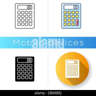 Icône de la calculatrice de poche. Calcul mathématique. Comptage rapide. Petit gadget électronique. Comptabilité. Finances. Technologie. Couleur linéaire noir et RVB Illustration de Vecteur