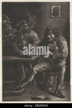 Trois hommes dans une taverne dans une taverne s'assoient trois hommes à une table. L'un des hommes tient un pichet dans ses bras tandis qu'un autre souffle un nuage de fumée. Sur le mur se bloque une image d'une uil. Fabricant : printmaker Jan van Somer (propriété cotée) à la peinture: Adriaen Brouwer (bâtiment classé) Editeur: Frederik de Wit (propriété cotée) Lieu de fabrication: Amsterdam Date: 1655 - 1706 Caractéristiques physiques: Mezzotint matériau: Technique du papier: Mezzotint dimensions: Bord de la plaque: H 240 mm × W 163 mm Objet: auberge, café-maison, maison publique, etc.print, par exemple: engrala, gravure, lithographie Banque D'Images