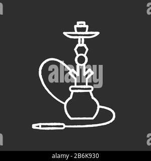 Icône blanche de la craie de hookah sur fond noir. Maison de sheesha. Relaxation égyptienne. Salon nargile. Odeur du tuyau. Parfum de vaporisation. Espace fumeurs Illustration de Vecteur