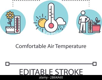 Icône concept de température d'air confortable. Jardinage intérieur. Entretien de la maison. Les conditions de croissance de l'usine ont une idée d'illustration de la ligne mince. Vecteur isolé Illustration de Vecteur