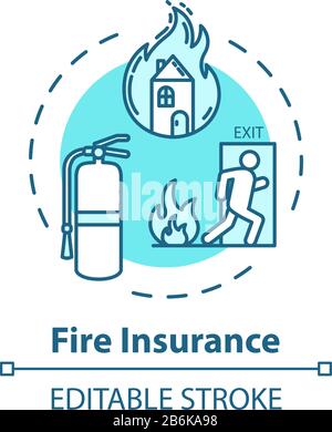 Icône de concept d'assurance incendie. Gestion des risques. Destruction de flammes pour l'immobilier. Illustration de la couverture des dommages de maison. Vecteur isolé Illustration de Vecteur