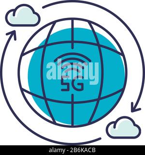 Technologie sans fil 5 G icône couleur RVB. Norme mondiale. Accès rapide à Internet. Cloud computing. Couverture du réseau mobile cellulaire. Vecteur isolé Illustration de Vecteur