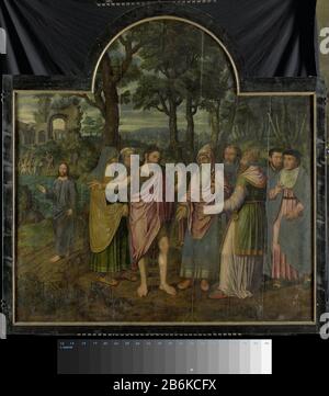 Triptyque avec des scènes de la vie de Jean le Baptiste, SK-A-2587 Drieluik met taferelen it het leven van Johannes de Doper. Op het intermédiaire vermaant Johannes de Doper de Farizeeërs, hierbij ook twee depepelen Christus. Liens op de achtergrond doopt Johannes dans de Jordaan. Op het linker zijpaneel de prediking van Johannes de Doper, op de voorgrond twee soldaten. Op het rechter zijpaneel de doop van Christus in de Jordaan, op de achtergrond het banket van Herodes en de onthoofding van Johannes de Doper. Op de buitenkant van het linkerluik: Johannes de Doper met het Lam Gods. Op het REC Banque D'Images