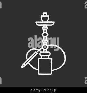 Icône blanche de la craie de hookah sur fond noir. Maison de sheesha. Bar shisha pour les loisirs. Salon nargile. Odeur du tuyau. Parfum de vaporisation. Espace fumeurs Illustration de Vecteur