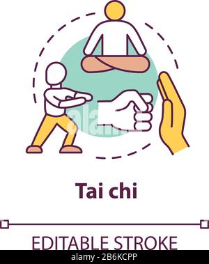 Icône du concept Tai chi. Illustration de l'art martial chinois traditionnel. Pratique orientale, entraînement de défense et méditation. Vecteur isolé Illustration de Vecteur