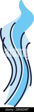 Icône de couleur RVB bleu à effet de tourbillon. Air frais froid. Tourbillon. Bonne odeur, évaporation. Parfum aromatique. Bouffée de fumée, vapeur, brise. Vent soufflant Illustration de Vecteur