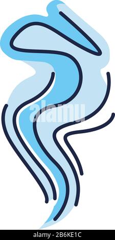 Icône de couleur RVB bleu vent. Tourbillon d'air frais froid. Bonne odeur, parfum. Flux de parfum aromatique. Bouffées de fumée, boucles de vapeur, smog. Vent soufflant Illustration de Vecteur