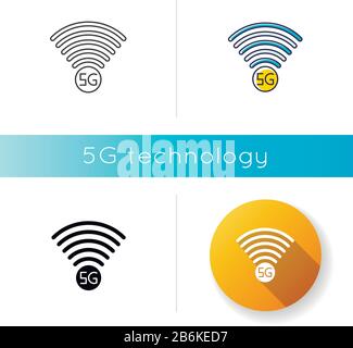 Icône de l'indicateur de signal 5 G. Qualité de la connexion Internet. Réseau cellulaire mobile. Technologie sans fil. Styles de couleur linéaire noir et RVB. Isolé Illustration de Vecteur