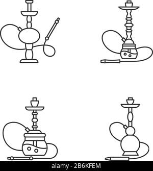 Ensemble d'icônes linéaires parfaites pour les pixels de hookah. Bar Hooka pour des loisirs paisibles. Maison de sheesha. Symboles de contour de ligne mince personnalisables. Contour vectoriel isolé Illustration de Vecteur