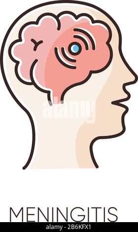 Icône de couleur RVB méningite. Méningococcie contagieuse, inflammation dangereuse des méninges. Diagnostic médical, maladie neurologique. Cerveau bactérien Illustration de Vecteur
