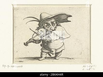 Nain avec violon et épée Varie figure gobbi di Jacopo Callot (titre de la série) figurines grotesques diverses (titre de la série) Dwarfs et hunchbacks (titre de la série) Dwarf, vu de l'avant, un violon jouant sur, un chapeau, avec deux ressorts sur la tête, une épée sur son côté droit. Ce tirage fait partie d'une série de 21 images avec des figures grotesques; presque tous les caractères sont nains, beaucoup sont gebocheld. Fabricant : printmaker Jacques Callotnaar propre design: Jacques CallotPlaats fabrication: Nancy Date: 1621 - 1625 Caractéristiques physiques: Gravure et engrera matière: Technique du papier: Gravure / engrera Banque D'Images