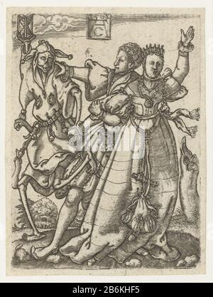 Couple avec la mort danse Macabre (serietitel) Imprimer sur une série de sept. La mort habillée comme un jester est repoussée par l'homme. Femme avec bras levé. Fabricant : printmaker: Monogrammiste AC (XVIe siècle) (bâtiment classé) printmaker: Alaert Claesz. (Possible) à une conception de: Tobias Stimmer (possible) Lieu de fabrication: Pays-Bas Date: 1562 Caractéristiques physiques: Matière de prise: Technique du papier: Engraa (procédé d'impression) mesures: Bord de la plaque: H 86 mm × 64 b mm Objet: Danse de la mort; mort avec un ou plusieurs humanetre Banque D'Images