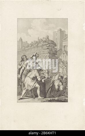 Noble Encourager le comportement de Caecilius Metellus Pendant le siège de Nertobriga recommande Rhetogenes, qui a déserté à Metellus, de tuer ses propres enfants placés par le peuple de la ville au mur bombardé de la ville. Metellus refuse les enfants afin d'apporter et de cesser la beleg. Fabricant : Print maker: Ludwig Gottlieb Portman Dans le dessin: Jacobus Buys Lieu de fabrication: Amsterdam Date: 1797 Caractéristiques physiques: Stippelets et gravure; matériau d'épreuvage: Papier technique: Stippelets / dimensions de gravure: Bord de la plaque: H 205 mm × W 132 mToelielichtDefinitieve état de cette impression utilisé comme i Banque D'Images