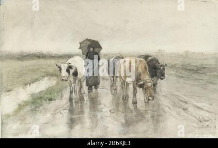 Un agriculteur avec des vaches sur une route de terre sous la pluie, SK-A-3695 un agriculteur avec des vaches sur une route de terre sous la pluie type d'objet: Dessin aquarelle Numéro d'objet: SK-A-3695 Inscriptions / marques: Signature, le coin inférieur droit, écrit à la main, 'A Mauve F.' Rapporteur pour avis: Anton Mauve (inscrit sur l'objet) Date: 1848 - 1888 Caractéristiques physiques: Craie noire, aquarelle, pinceau en matière de couleur: Craie de papier aquarelle technique: Dimensions de pinceau: H 355 mm × W 555 mmToelichtingZie pour l'étude préliminaire: RP-T-2010-31 Sujet: Vache Banque D'Images