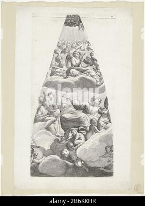 Un jeune saint assis sur un nuage avec ange Assomption de Marie (titre de la série) un jeune saint assis sur un nuage, entouré d'engelen. Fabricant : print maker: Carlo Cesionaar dessin de: Carlo Cesionaar peinture de: Giovanni LanfrancoPlaats fabrication: Print maker: Italie à dessin de: Italie à la murale de: Rome Date: 1636 - 1686 Caractéristiques physiques: Engrala et gravure technique: Papier: Engrara (procédé d'impression) / dimensions: Bord de la plaque: H 550 mm × W 281 mmToelichtingPrent d'une série de 8 reproductions après les fresques de Giovanni Lanfranco dans le dôme de San Andrea della Valle Banque D'Images