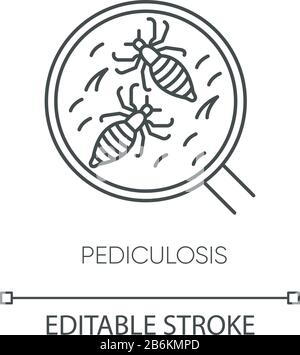 Icône linéaire parfaite de pixel de pédiculose. Illustration personnalisable en ligne fine. Problème médical contagieux, maladie épidémique, symbole du contour des poux de la tête Illustration de Vecteur