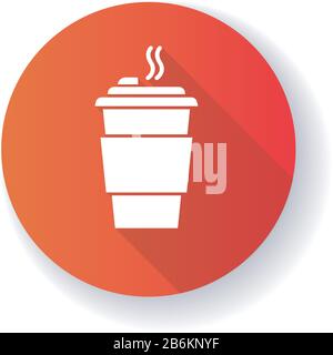 Icône de glyphe d'ombre longue à motif plat rouge Coffee to Go. Boisson à la caféine dans une tasse en plastique. Boisson chaude, tasse à thé en papier jetable avec couvercle. À Emporter Illustration de Vecteur