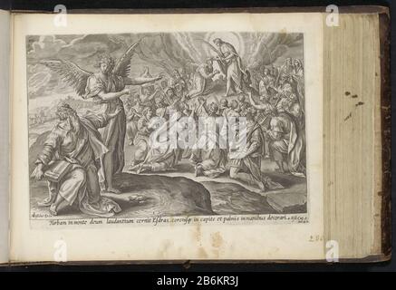 Première vision d'Ezra le fils de Dieu couronne la foule d'Esdras et de Néhémias (titre de la série) Visions d'Ezra (titre de la série) Le Grand Figuer-Bibel (titre de la série) Ezra est juste devant et par un ange pointé à une vision. Ezra voit le fils de Dieu sur le Mont Sion, qui couronne le peuple et distribue ses paumes. Parmi les performances, une référence dans le latin à la Bible apocryphe dans 4 Ezra 2:42. Cette impression fait partie d'un album. Fabricant : printmaker: Anonyme au design: Marten de vos (bâtiment classé) éditeur Claes Jansz. Visscher (II) (bâtiment classé) éditeur: Jan Philipsz Schabaelj Banque D'Images
