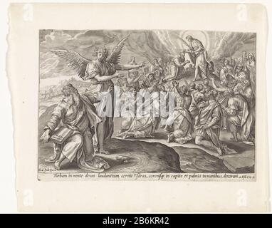 Première vision d'Ezra le fils de Dieu couronne Ezra foule Visions (titre de la série) Thesaurus sacrarum historiarum veteteris testamenti () (titre de la série) Ezra est juste devant et pointé par un ange dans une vision. Ezra voit le fils de Dieu sur le Mont Sion, qui couronne le peuple et distribue ses paumes. Parmi les performances, une référence dans le latin à la Bible apocryphe dans 4 Ezra 2. Fabricant : au dessin de: Marten de vos (indiqué sur l'objet) fabricant d'impression: Éditeur anonyme: Gerard de Jode (indiqué sur l'objet) Lieu de fabrication: Antwerpen Daté: 1585 Caractéristiques physiques: Engrara materi Banque D'Images