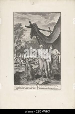 Eliezer, serviteur d'Abraham, prête serment et promet qu'il trouvera une épouse pour Isaac (général 24: 9). En arrière-plan pour faire d'autres serviteurs, les chameaux sont prêts pour le voyage. L'imprimé a un hébreu, latin, français, anglais, allemand et néerlandais onderschrift. Fabricant : printmaker: Gilliam van der Gouwen (propriété listée) au dessin: Gerard Hoet (I) (bâtiment listé) Editeur: Pieter de Hondt Lieu de fabrication : printmaker: Amsterdam Éditeur: La Haye Date: 1728 Caractéristiques physiques: Engrala et le matériel de gravure: Papier: Technique engrara (processus d'impression) / dimension: bord de la plaque b 218 mm x h 3 Banque D'Images